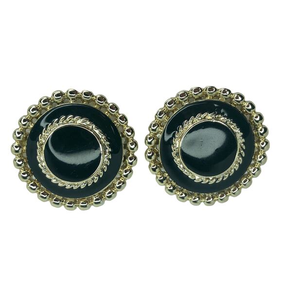 Black and Gold Circle Clip-On Earrings - Picture 2 of 3